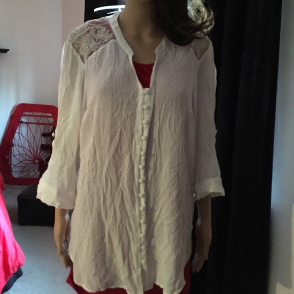 Torrid White Beaded Lace Button Down Size 0 Large - Picture 2 of 8